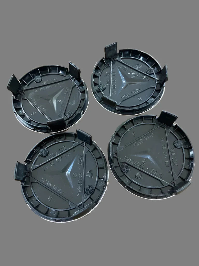 Set of 4 Mercedes Alloy Wheel Center Caps Silver & Black – 75mm