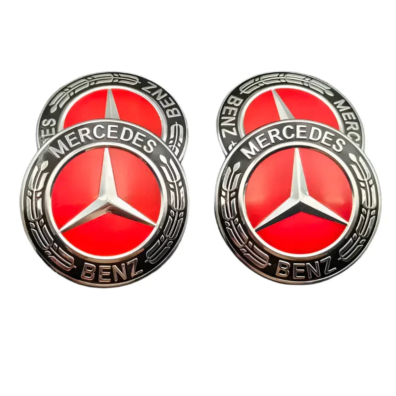 Mercedes Benz Red Alloy Wheel Center Caps 75MM