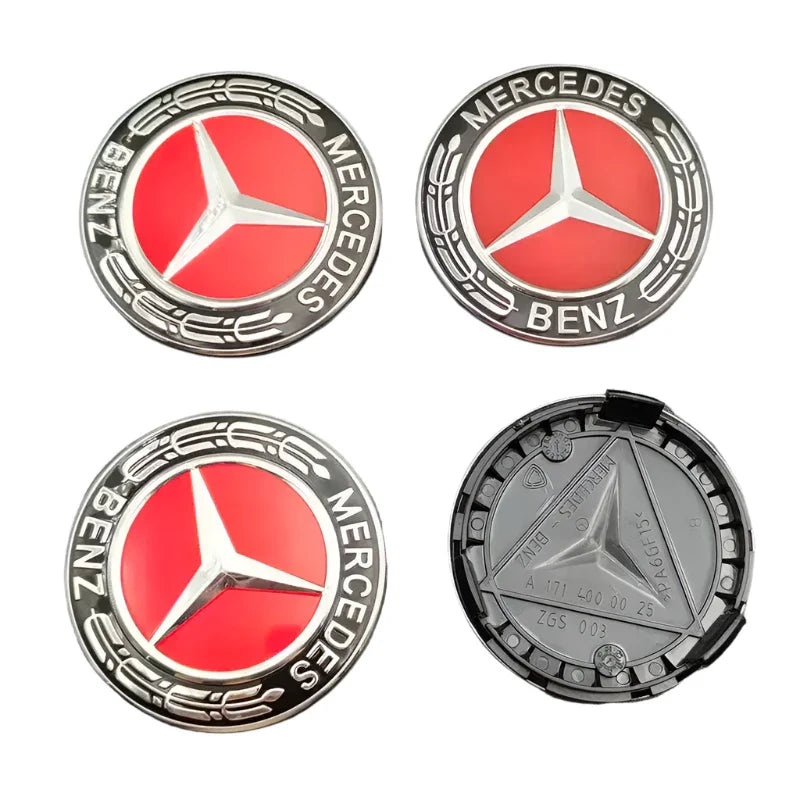 Mercedes Benz Red Alloy Wheel Center Caps 75MM