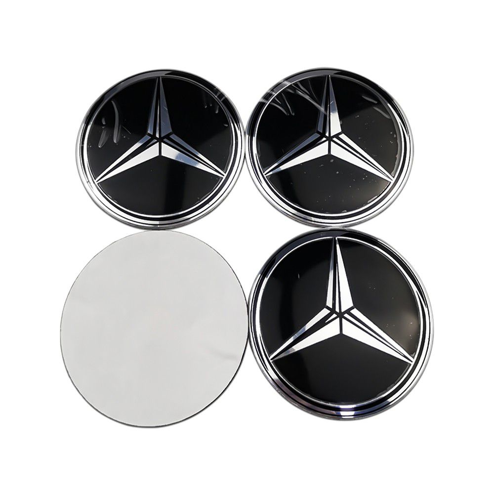 SET OF 4 Mercedes Benz Black New Alloy Wheel Center Caps Emblem Stickers 75mm