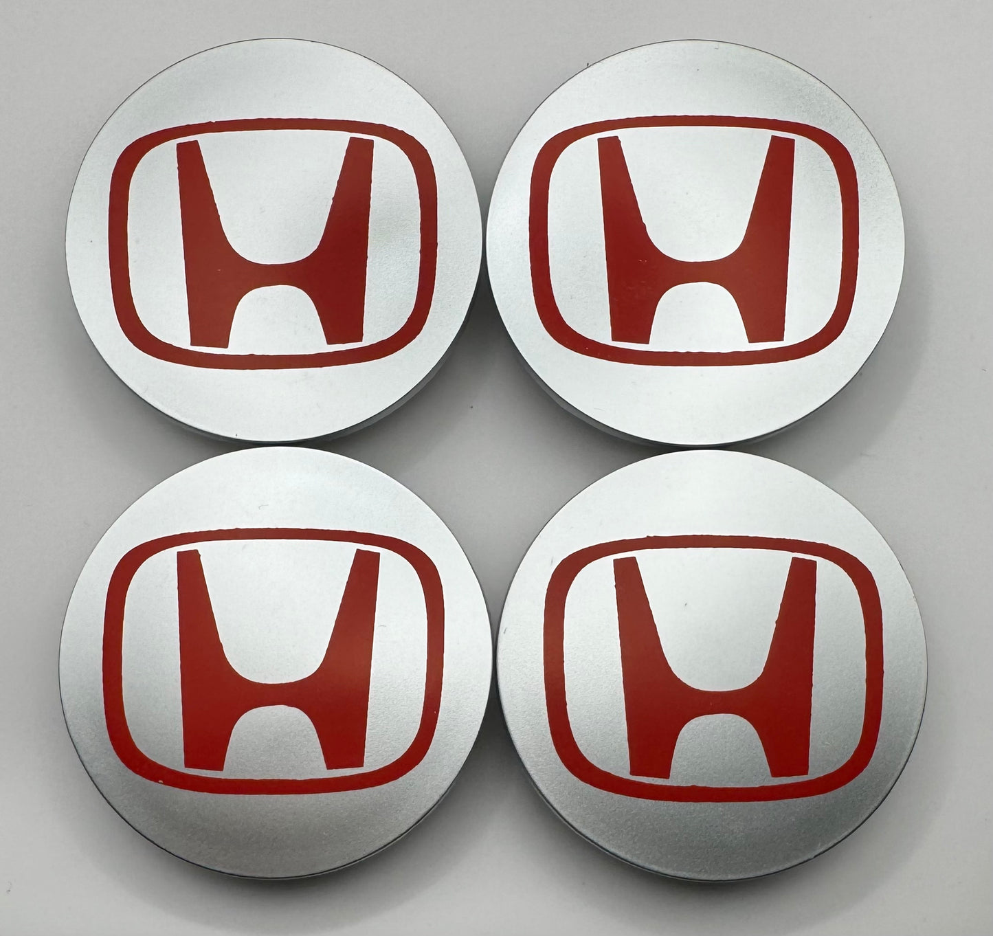 HONDA SILVER RED ALLOY WHEEL CENTRE CAPS ACCORD, CRV, CIVIC (#AMEHO1SILVERRED)