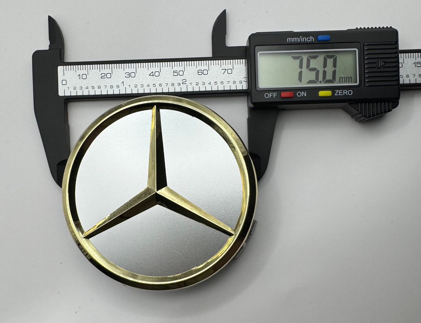 MERCEDES SILVER GOLD ALLOY WHEEL CENTRE CAPS 75MM Fit A CLASS, C CLASS, E CLASS, S CLASS, AMG(#AMEM16SILVERGOLD)