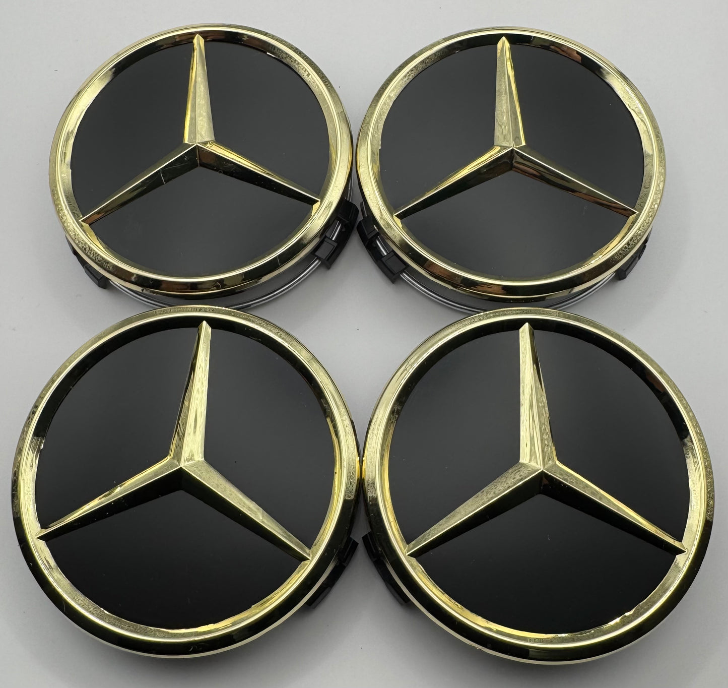 MERCEDES BLACK GOLD ALLOY WHEEL CENTRE CAPS (A CLASS, C CLASS, E CLASS, S CLASS) AMG(#AMEM15BLACKGOLD)