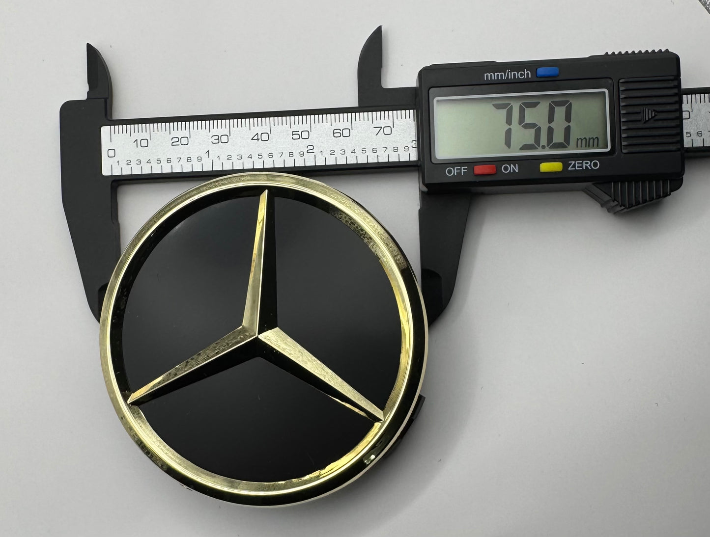MERCEDES BLACK GOLD ALLOY WHEEL CENTRE CAPS (A CLASS, C CLASS, E CLASS, S CLASS) AMG(#AMEM15BLACKGOLD)