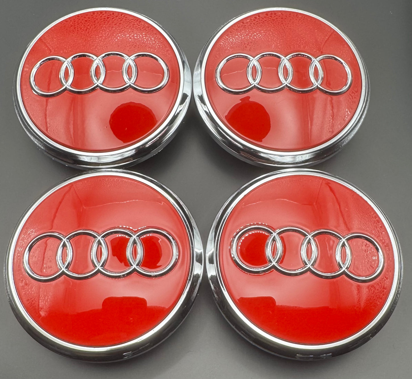 AUDI RED ALLOY WHEEL CENTRE CAPS WITH CHROME RING 77MM (4L0601170) Fit Q7 2007-2015(#AMEAU22RED)