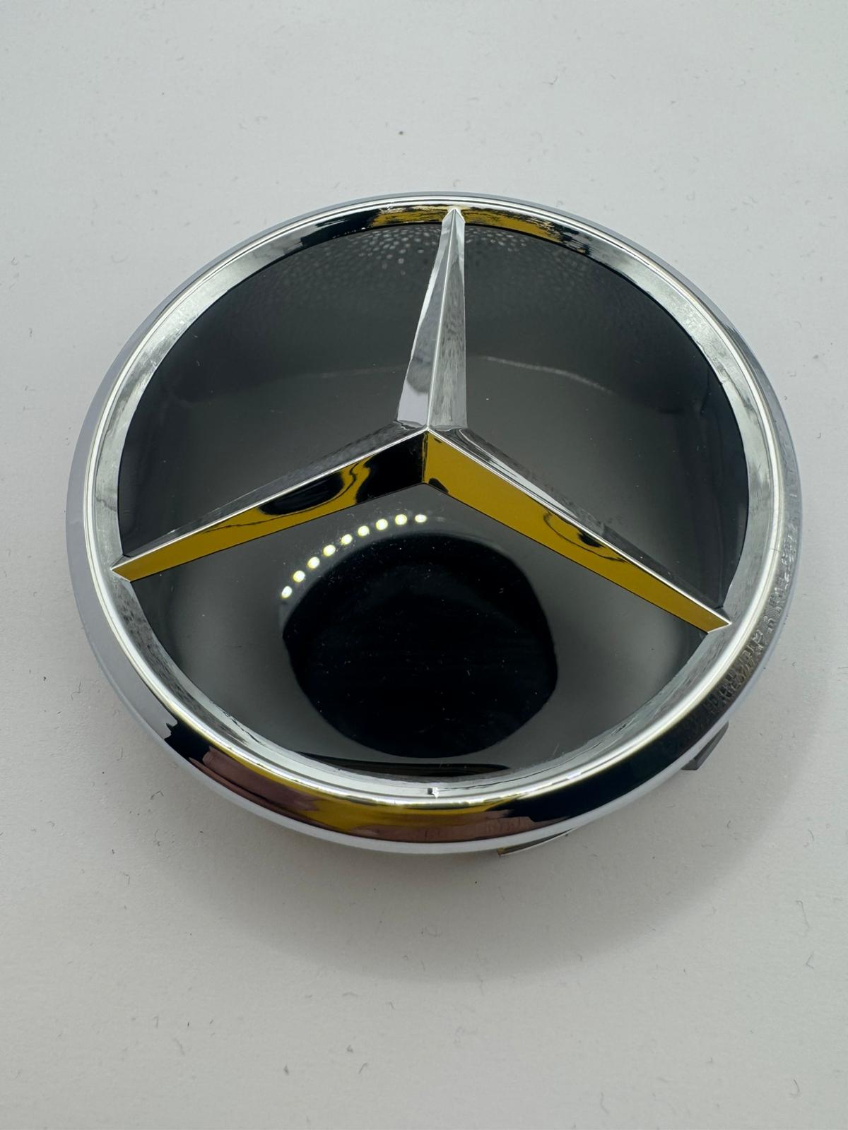 SET OF 4 MERCEDES Black Gloss ALLOY WHEEL CENTRE CAPS 75MM Fit A CLASS, C CLASS, E CLASS, S CLASS, AMG