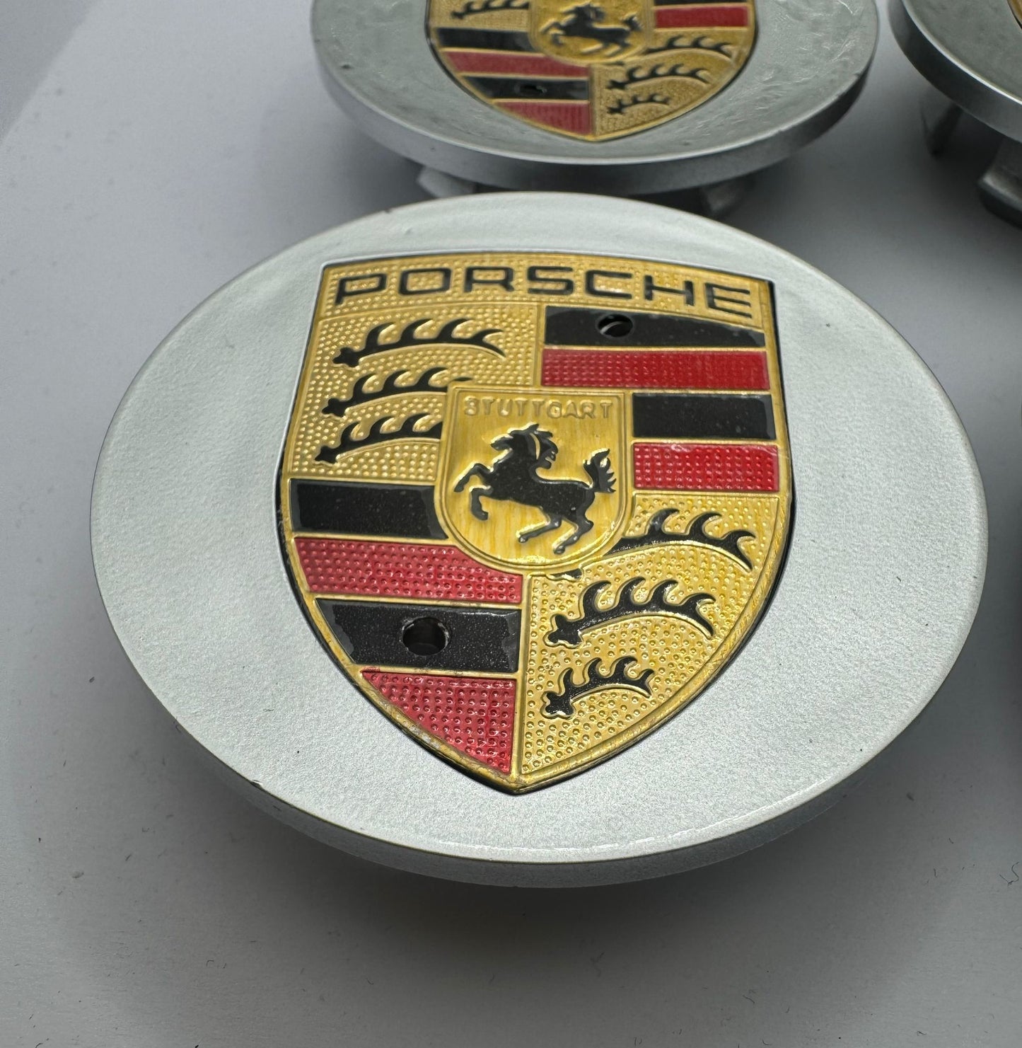 SET OF 4 PORSCHE Silver ALLOY WHEEL CENTRE CAPS 65MM Fit 911, Cayman, Boxster