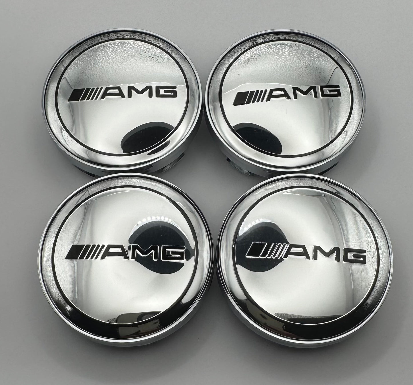 MERCEDES SILVER GLOSS AMG ALLOY WHEEL CENTRE CAPS 60MM (#AMEM18SILVERGLOSS)