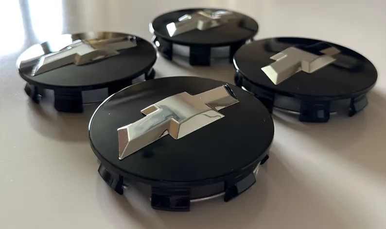 SET OF 4 Chevrolet Black ALLOY WHEEL CENTRE CAPS 83MM