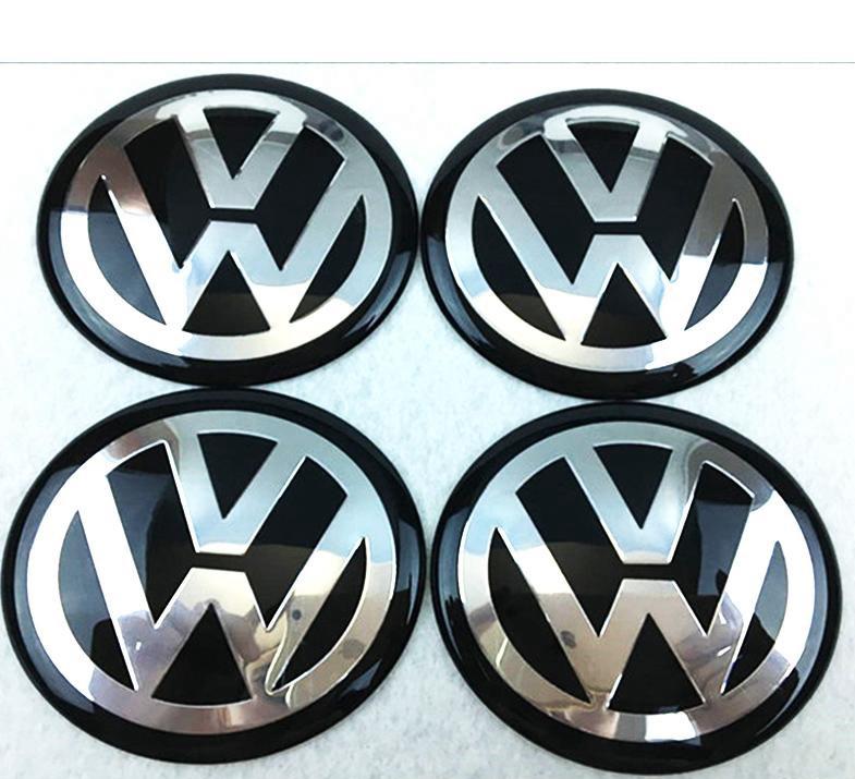 SET OF 4 Volkswagen VW BLACK ALLOY WHEEL CENTRE CAPS Emblem Stickers 60mm