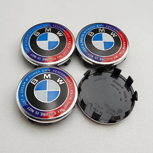 Set of 4 BMW Heritage Red and Blue Wheel Center Caps – Available in 56mm & 68mm