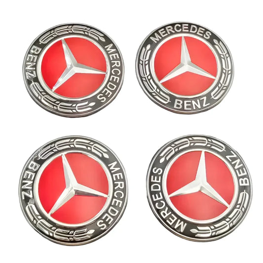 Mercedes Benz Red Alloy Wheel Center Caps 75MM