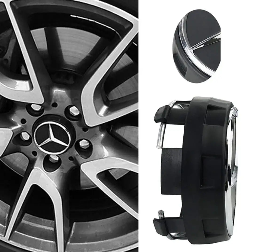 Mercedes Benz 75mm Black Alloy Wheel Raised Center Caps