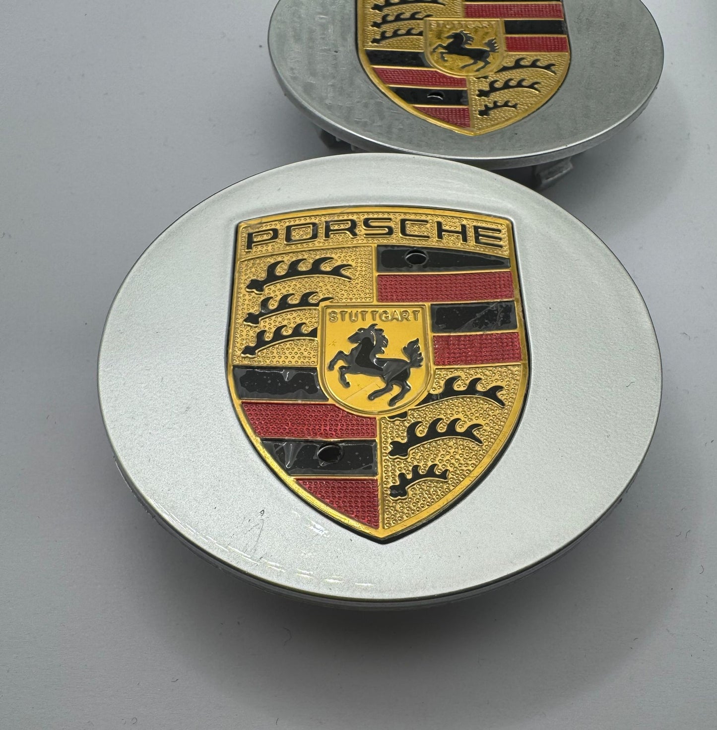 SET OF 4 PORSCHE Silver ALLOY WHEEL CENTRE CAPS 76MM Fit 911, Cayman, Boxster