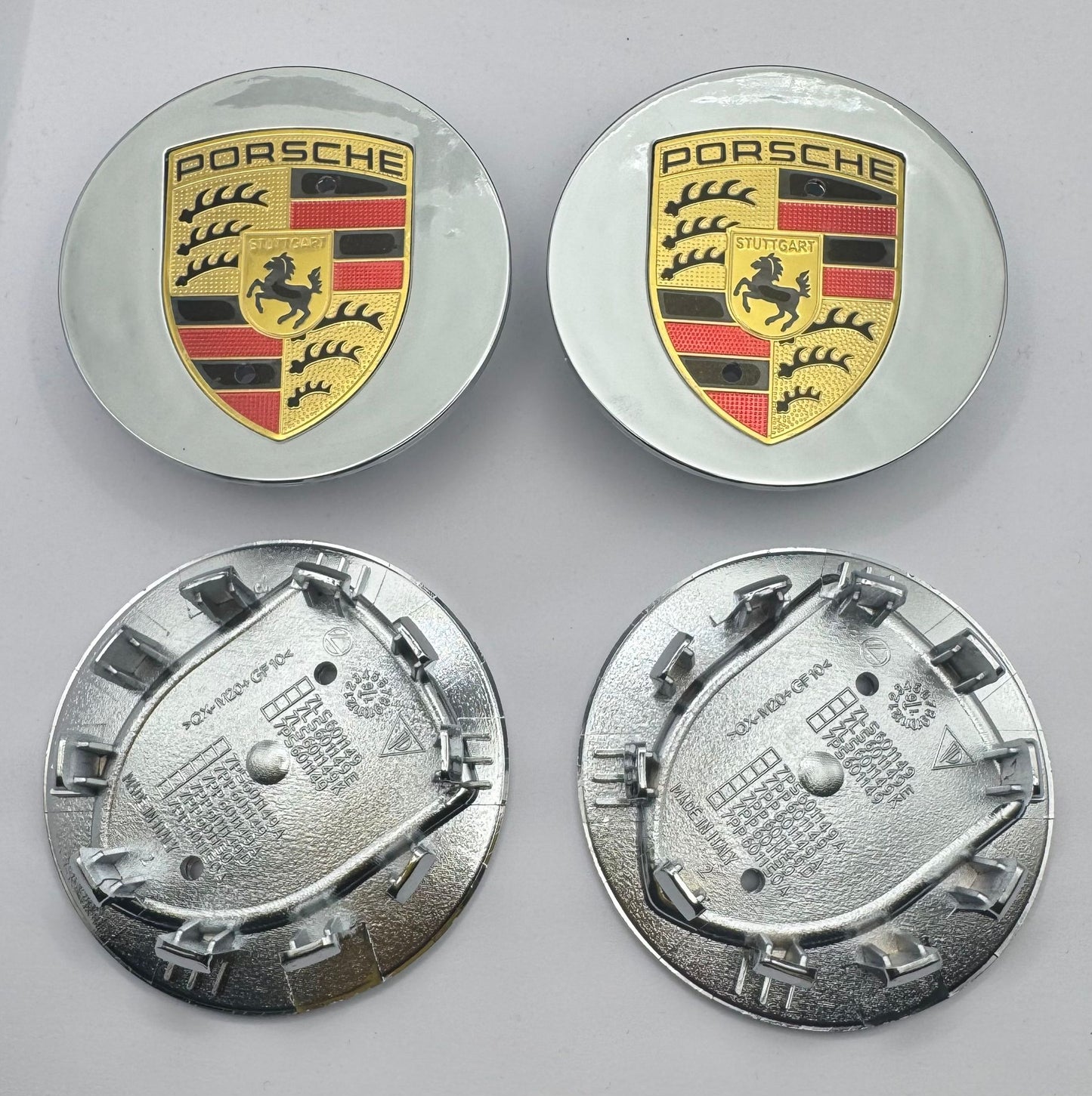 SET OF 4 PORSCHE Silver Gloss ALLOY WHEEL CENTRE CAPS 76MM Fit 911, Cayman, Boxster