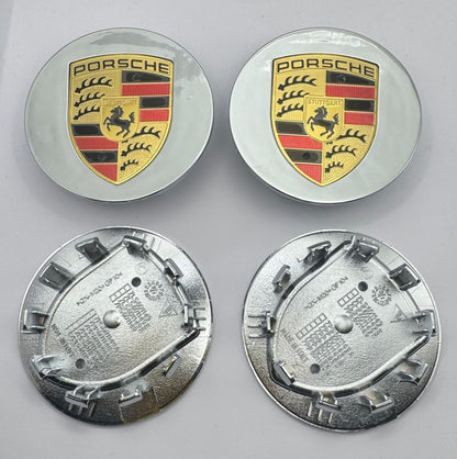 SET OF 4 PORSCHE Silver Gloss ALLOY WHEEL CENTRE CAPS 76MM Fit 911, Cayman, Boxster
