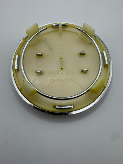SET OF 4 AUDI YELLOW ALLOY WHEEL CENTRE CAPS WITH CHROME RING 69MM (4B060117A) Fit A3 A4 A5