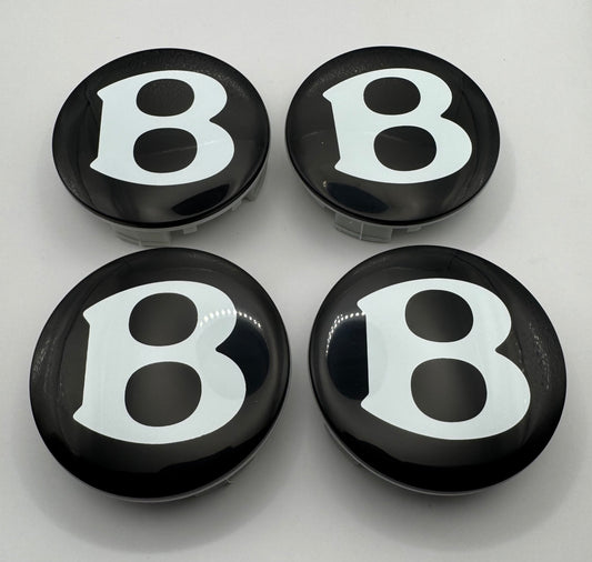 SET OF 4 BENTLEY BLACK ALLOY WHEEL CENTRE CAPS 68MM