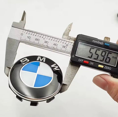 SET OF 4 BMW ALLOY WHEEL CENTRE CAPS Blue & White - 68MM or 56MM