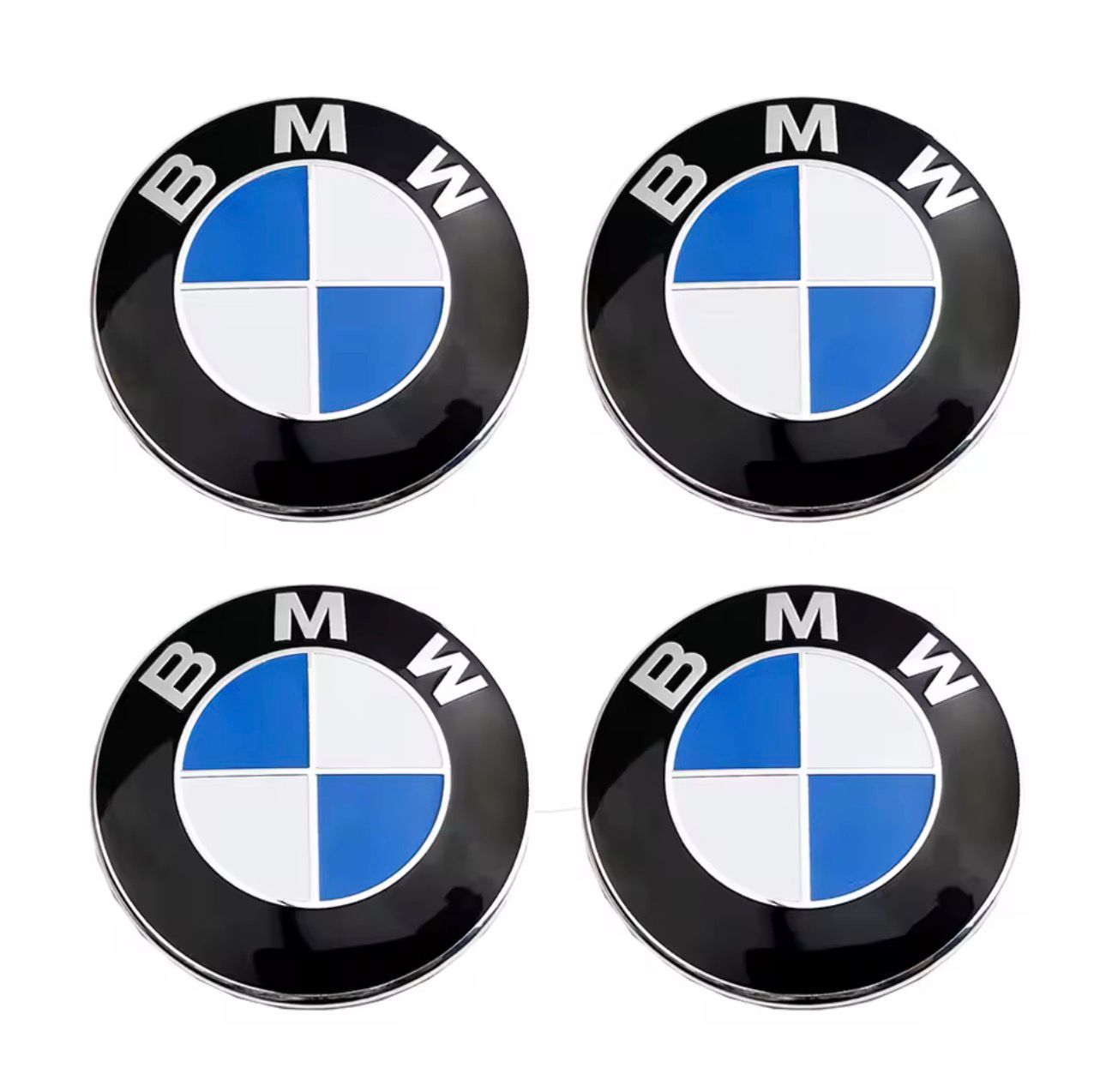 SET OF 4 BMW ALLOY WHEEL CENTRE CAPS Blue & White - 68MM or 56MM