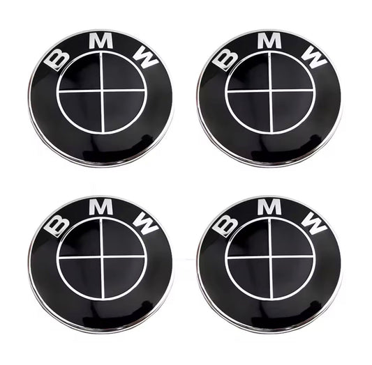 SET OF 4 BMW ALLOY WHEEL CENTRE CAPS Full Black - 68MM or 56MM