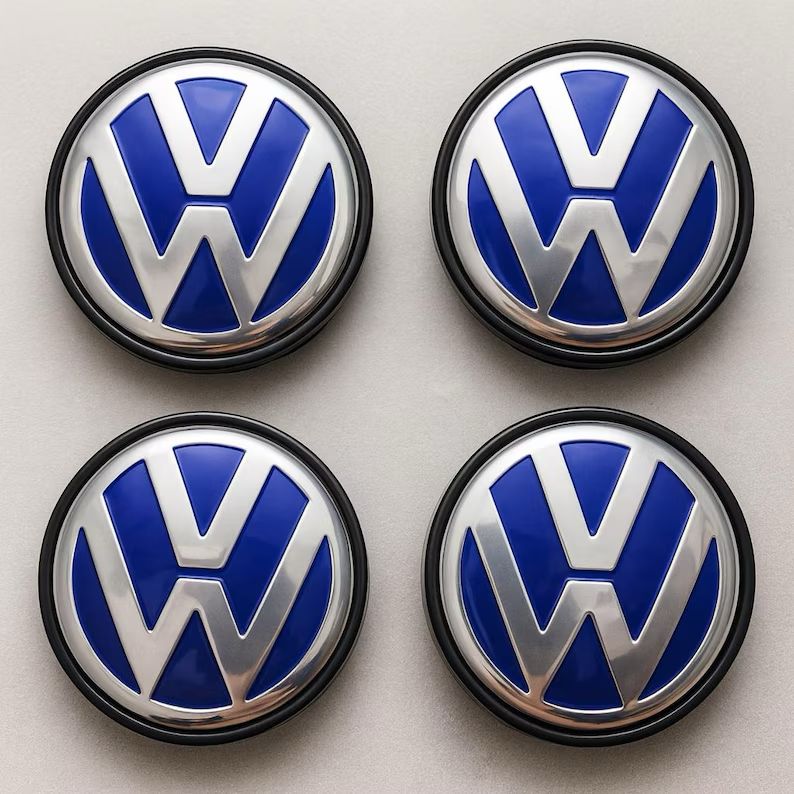 Set Of 4 BRAND New Blue Volkswagen Alloy Wheel CENTRE CAPS FOR VW GOLF POLO MK V 65MM (3B7 601 171)