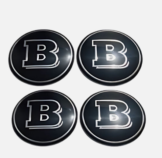 SET OF 4 Mercedes Benz Black Brabus ALLOY WHEEL CENTRE CAPS Emblem Stickers 65mm