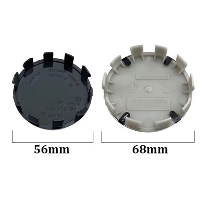 SET OF 4 BMW ALLOY WHEEL CENTRE CAPS Black & White - 68MM or 56MM