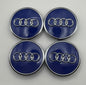 SET OF 4 AUDI BLUE SILVER ALLOY WHEEL CENTRE CAPS WITH CHROME RING