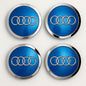 SET OF 4 AUDI BLUE ALLOY WHEEL CENTRE CAPS WITH CHROME RING 69MM (4B060117A) Fit A3 A4 A5