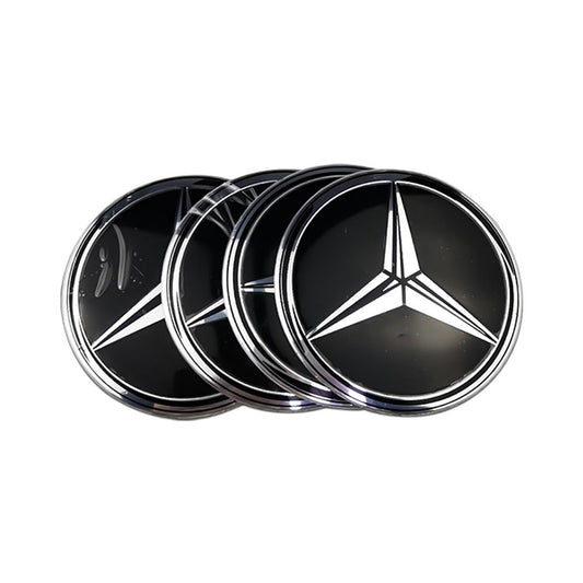 SET OF 4 Mercedes Benz Black New Alloy Wheel Center Caps Emblem Stickers 75mm