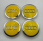 SET OF 4 AUDI YELLOW ALLOY WHEEL CENTRE CAPS WITH CHROME RING 69MM (4B060117A) Fit A3 A4 A5