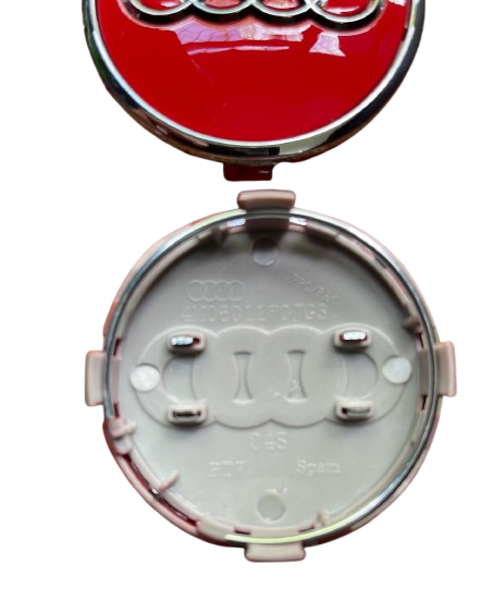 SET OF 4 AUDI Red ALLOY WHEEL CENTRE CAPS WITH CHROME RING   61MM (4M0601170) Fit A3 A4 A5