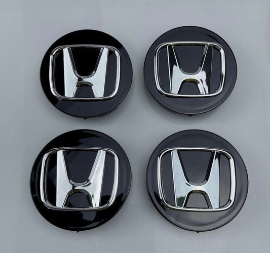 SET OF 4 HONDA Black Silver ALLOY WHEEL CENTRE CAPS 69MM Fit ACCORD, CRV, CIVIC