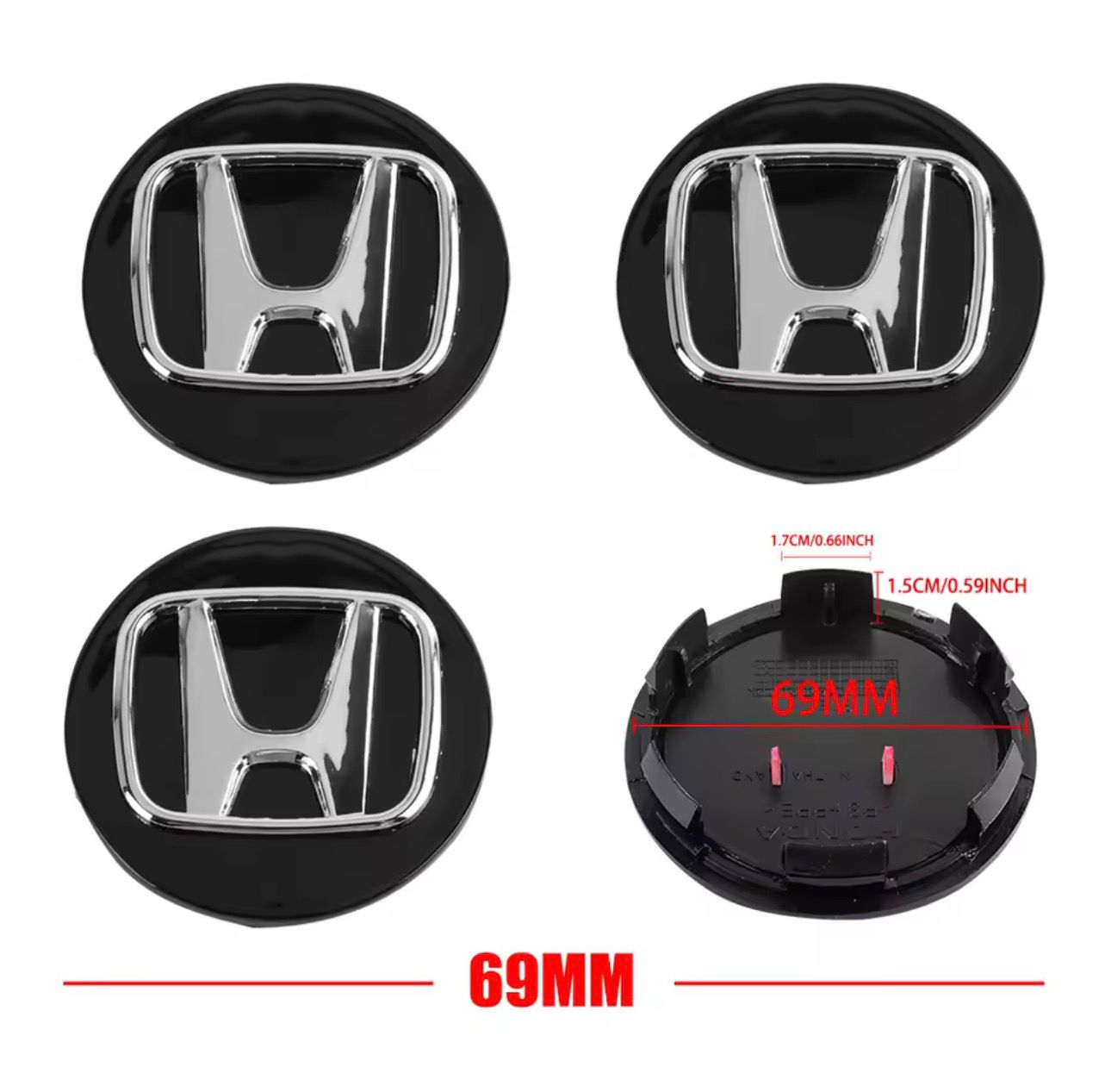 SET OF 4 HONDA Black Silver ALLOY WHEEL CENTRE CAPS 69MM Fit ACCORD, CRV, CIVIC