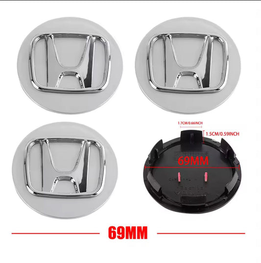 SET OF 4 HONDA Silver ALLOY WHEEL CENTRE CAPS 69MM Fit ACCORD, CRV, CIVIC