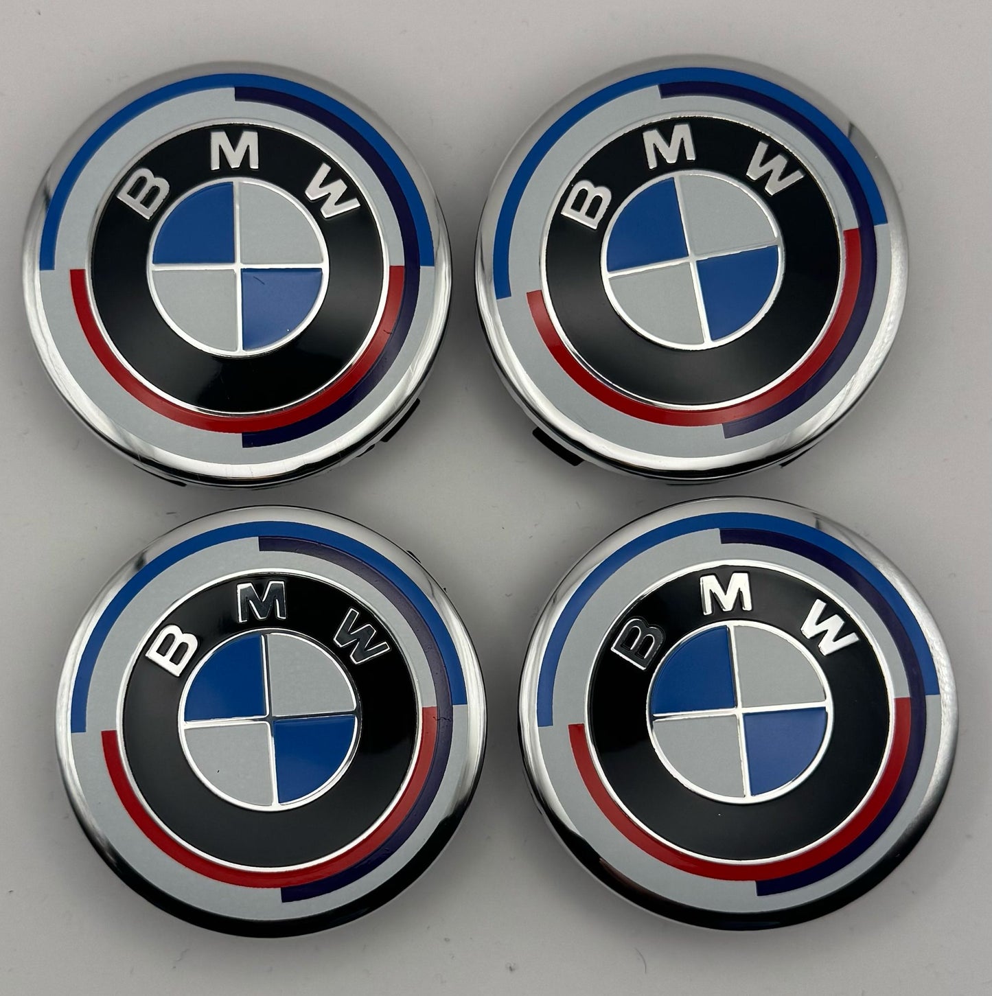 BMW New Blue White Wheel Center Caps 56mm