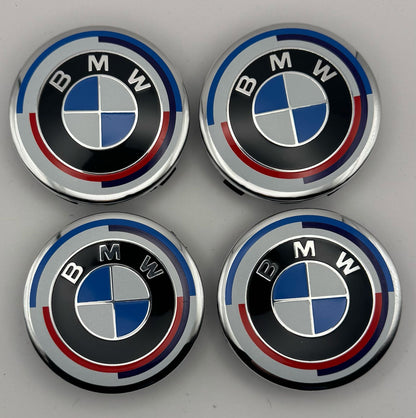 BMW New Blue White Wheel Center Caps 56mm