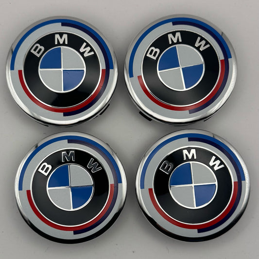 BMW New Blue White Wheel Center Caps 56mm