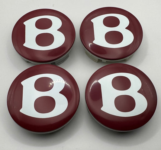 SET OF 4 BENTLEY RED ALLOY WHEEL CENTRE CAPS 68MM