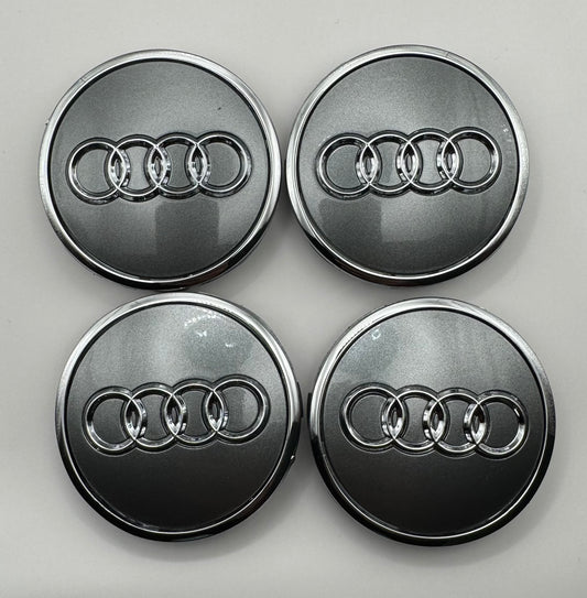 AUDI SILVER ALLOY WHEEL CENTRE CAPS WITH CHROME RING  61MM (4M0601070) Fit A3 A4 A5(#AMEAU17SILVER)