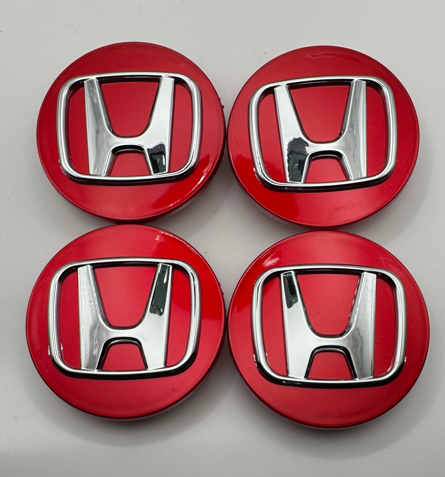 HONDA RED CHROME ALLOY WHEEL CENTRE CAPS 69MM Fit ACCORD, CRV, CIVIC (#AMEHO2RED)
