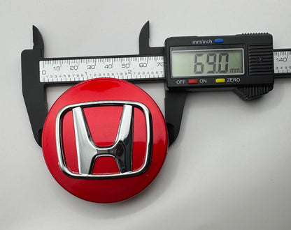 HONDA RED CHROME ALLOY WHEEL CENTRE CAPS 69MM Fit ACCORD, CRV, CIVIC (#AMEHO2RED)