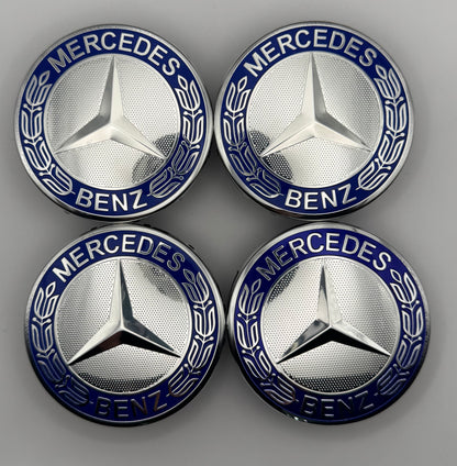 MERCEDES SILVER ALLOY WHEEL CENTRE CAPS 75MM Fit A CLASS, C CLASS, E CLASS, S CLASS (#AMGAMEM17SILVER)