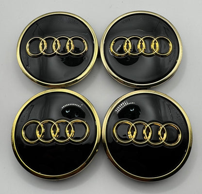 AUDI BLACK GOLD ALLOY WHEEL CENTRE CAPS (#AMEAU16BLACKGOLD)
