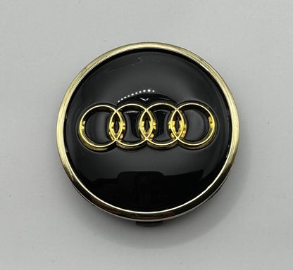 AUDI BLACK GOLD ALLOY WHEEL CENTRE CAPS (#AMEAU16BLACKGOLD)