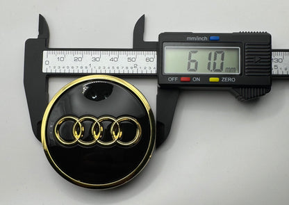 AUDI BLACK GOLD ALLOY WHEEL CENTRE CAPS (#AMEAU16BLACKGOLD)