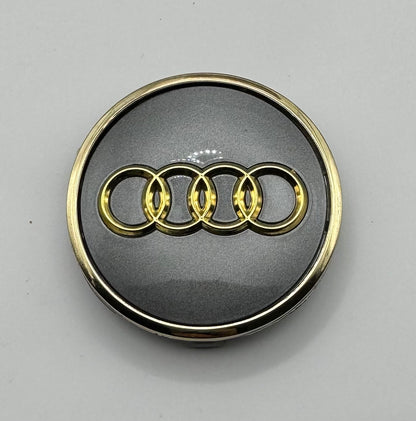 AUDI SILVER GOLD ALLOY WHEEL CENTRE CAPS ( #AMEAU15SILVERGOLD)