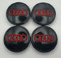 AUDI BLACK RED ALLOY WHEEL CENTRE CAPS (#AMEAU24BLACKRED)