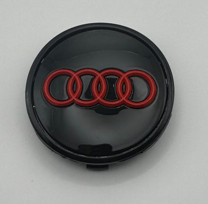 AUDI BLACK RED ALLOY WHEEL CENTRE CAPS (#AMEAU24BLACKRED)